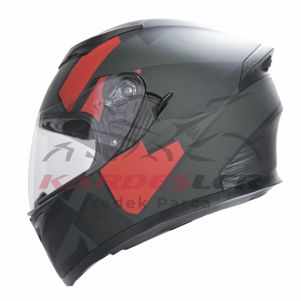 KC-KAPALI VİZÖRLÜ KASK [KC316-1] MAT SİYAH - KIRMIZI [M] E BELGELİ